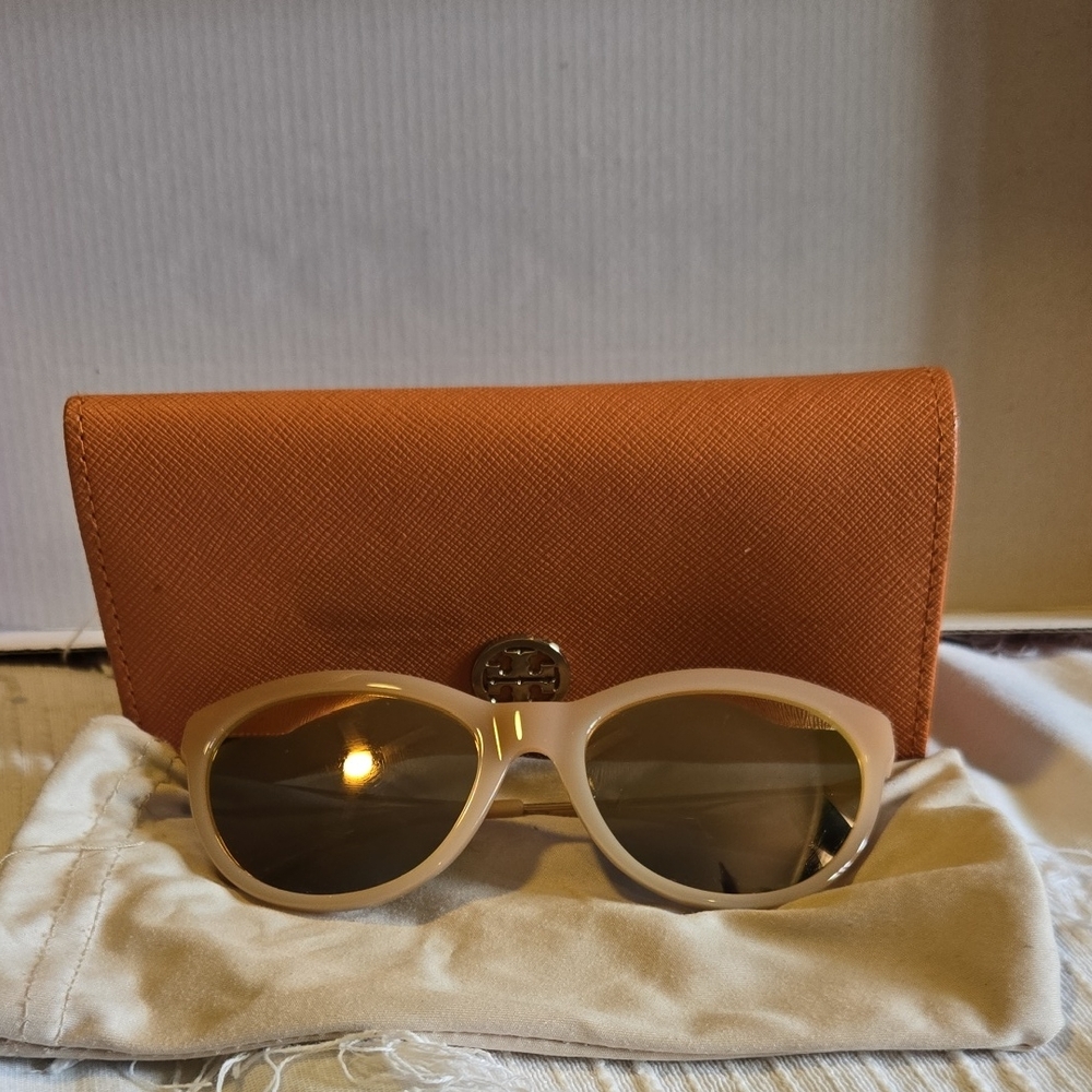 Tory Burch Beige Sunglasses with Orange Case